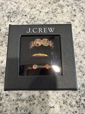 J. Crew Gold-Tone Multicolor Crystal Stackable Ring Set